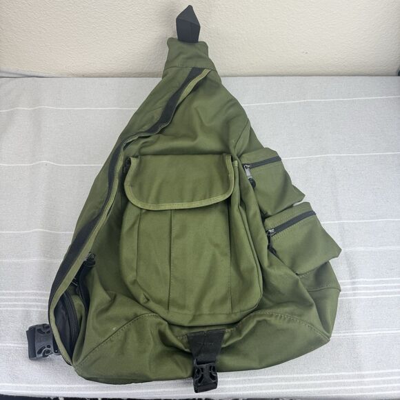 Vintage Y2K Gap Nylon Canvas Cargo Sling Backpack Tactical Crossbody Bag Green - Picture 1 of 16